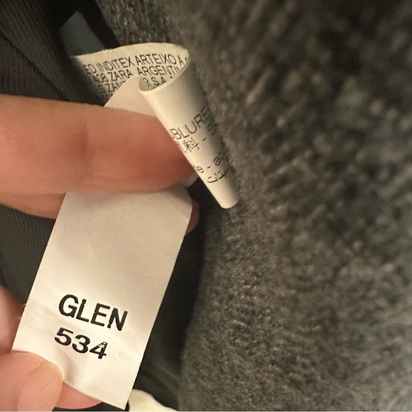 Zara Gray White Herringbone Single Snap Faux Pocket Mid Length PeaCoat Womens S - Picture 12 of 12